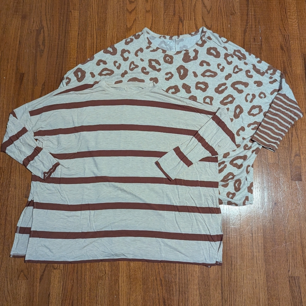 2 Maurices | Striped & Animal Print Tops | 0X
